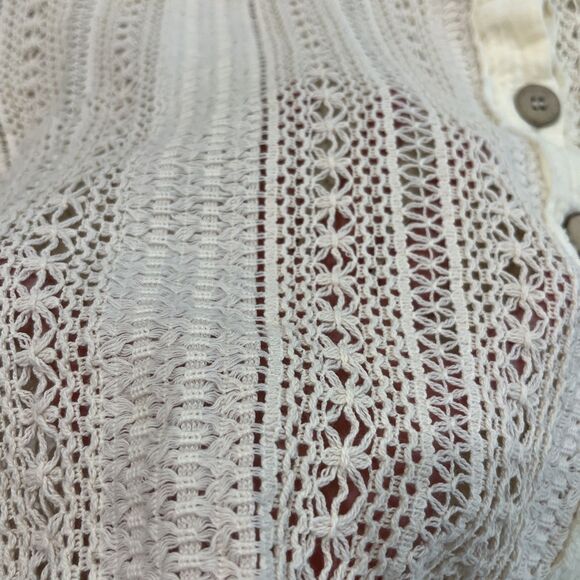 New In Brand Large Ivory Crochet Collared Button Up Boho Long Sleeve Top - Picture 5 of 9